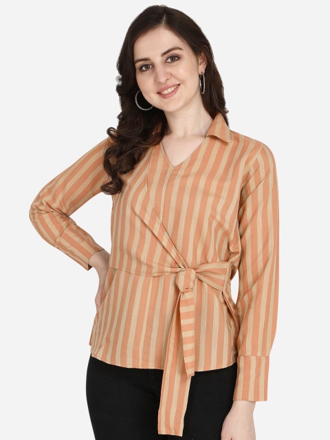 

OM SAI LATEST CREATION Brown Striped Wrap Top