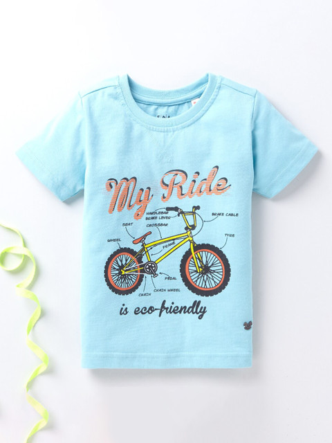 

Ed-a-Mamma Boys Turquoise Blue & Orange Typography Printed T-shirt