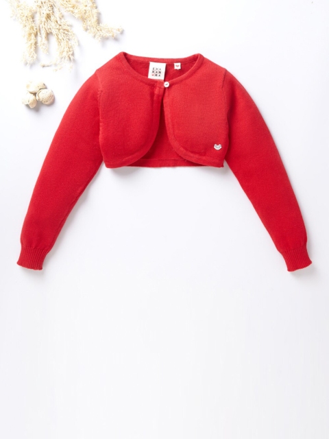 

Ed-a-Mamma Girls Red Pure Cotton Solid Crop Shrug