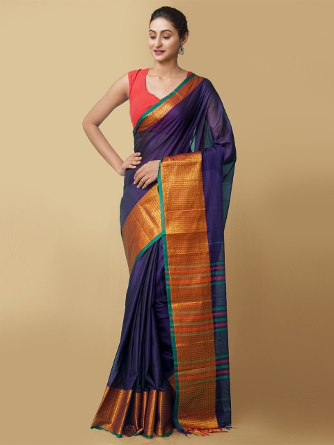 

Unnati Silks Violet & Green Solid Pure Cotton Handloom Narayanpet Saree