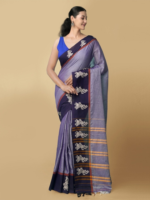 

Unnati Silks Women Violet & Black Pure Handloom Kanchi Cotton Sustainable Saree