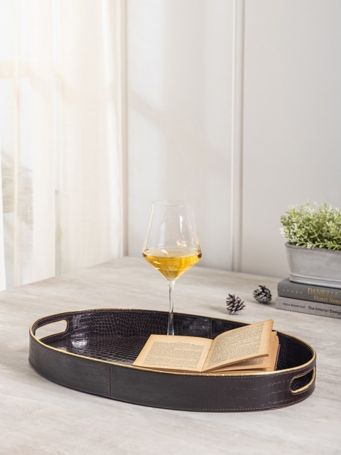 

Pure Home and Living Gold-Toned & Brown Textured Oval Tray