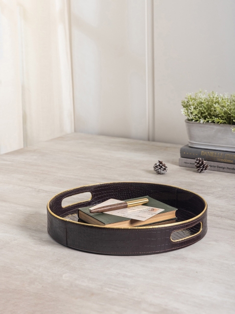 

Pure Home and Living Gold-Toned & Brown Textured Round Tray