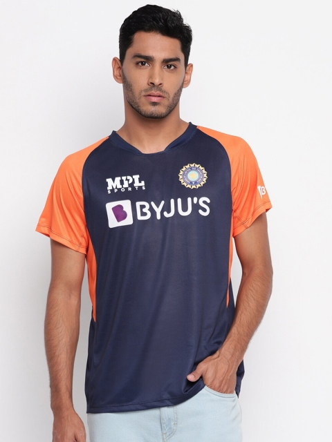 

MPL SPORTS Men Orange & Blue Dynamo Training Official Team India V-Neck T-shirt
