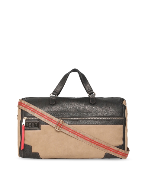 

DKNY Beige & Black Soft Case Duffel Bag With Metallic Trim