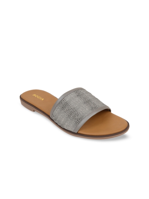 

Rocia Women Gunmetal-Toned Textured Open Toe Flats, Metallic