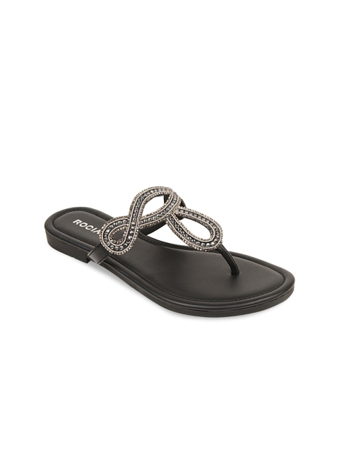 

Rocia Women Black Embellished T-Strap Flats