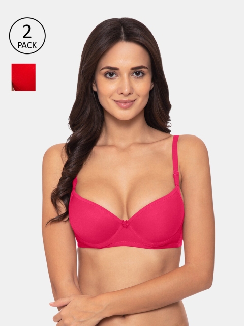 

KOMLI Pack of 2 Pink & Red Push-Up Bra Underwired Heavily Padded