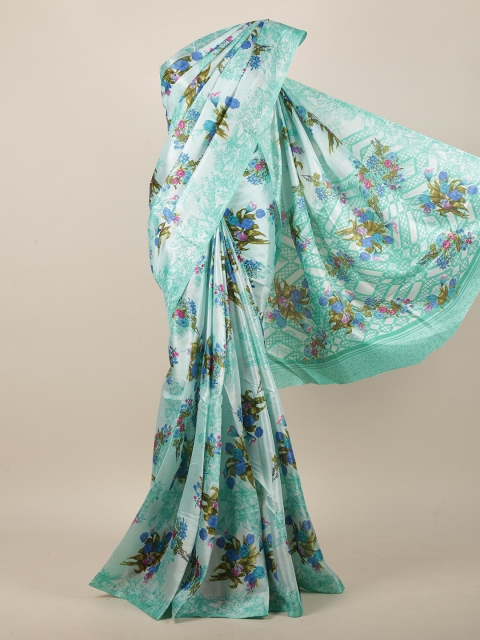 

Pothys Green & Blue Cotton Blend Floral Printed Saree