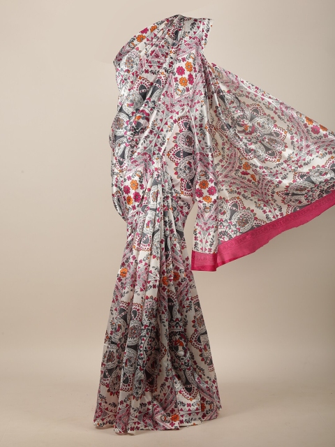 

Pothys Off White & Pink Cotton Blend Floral Printed Saree