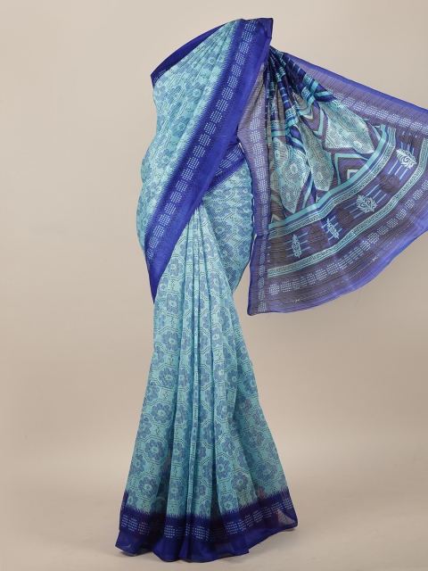 

Pothys Blue Cotton Blend Ethnic Motifs Printed Saree