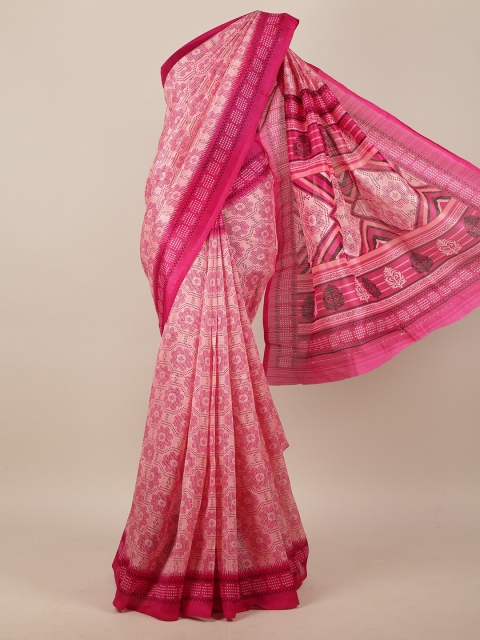 

Pothys Pink Cotton Blend Floral Printed Saree