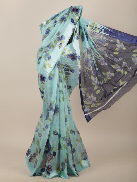

Pothys Blue & Green Cotton Blend Floral Printed Saree