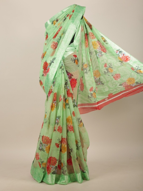 

Pothys Green & Red Cotton Blend Floral Printed Saree