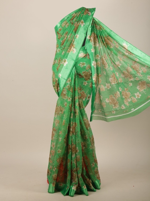 

Pothys Green & Brown Cotton Blend Floral Printed Saree