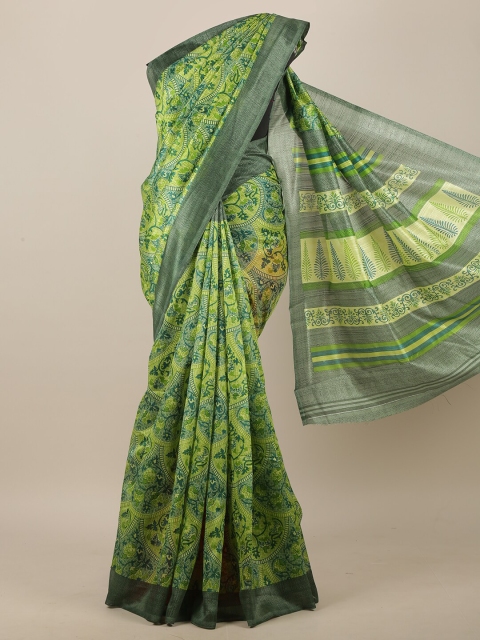 

Pothys Green & Grey Cotton Blend Ethnic Motifs Printed Saree