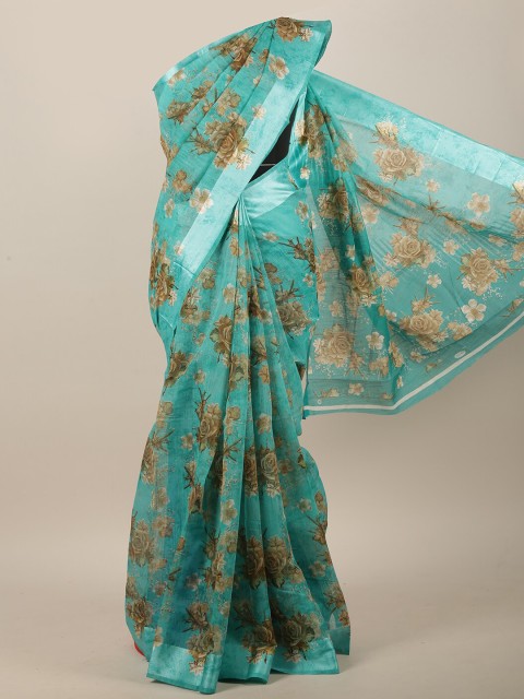 

Pothys Green & Brown Cotton Blend Floral Printed Saree