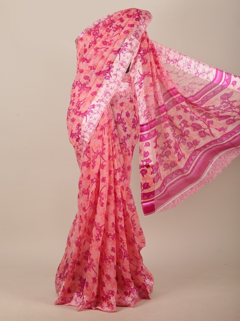 

Pothys Pink & Peach-Coloured Cotton Blend Floral Printed Saree