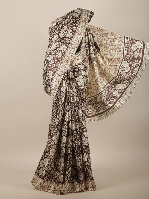 

Pothys Brown & Cream-Coloured Cotton Blend Floral Printed Saree