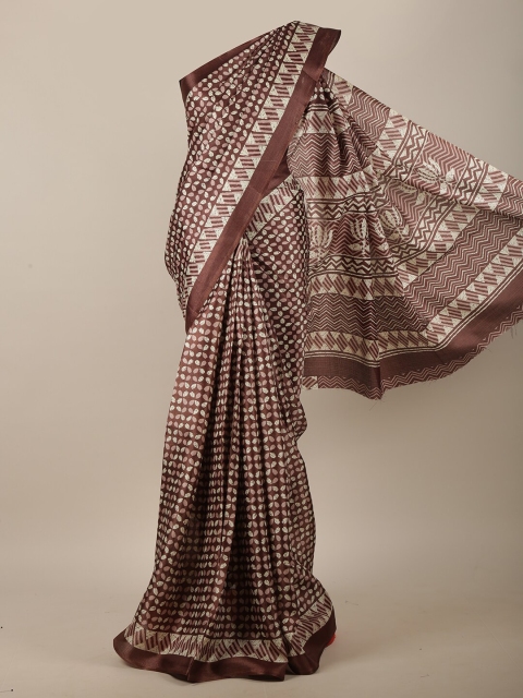 

Pothys Brown & Cream-Coloured Cotton Blend Floral Printed Saree