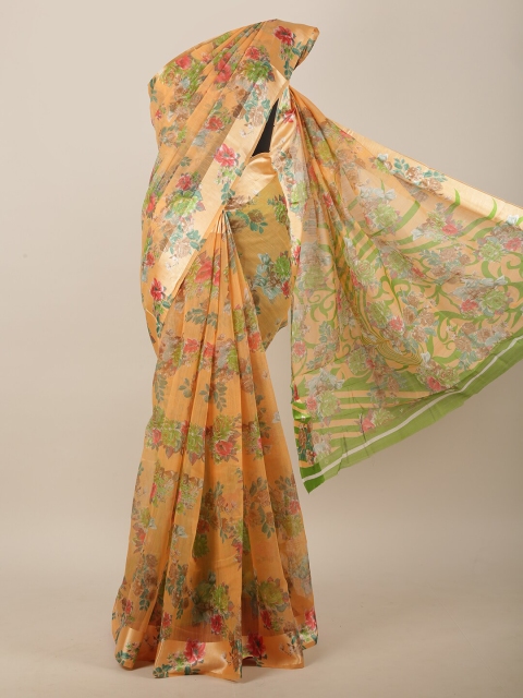 

Pothys Orange & Green Cotton Blend Floral Printed Saree