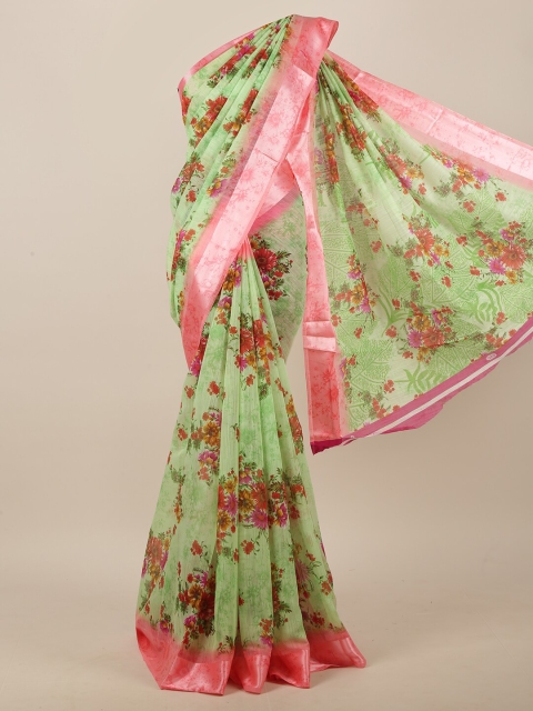 

Pothys Green & Pink Cotton Blend Floral Printed Saree