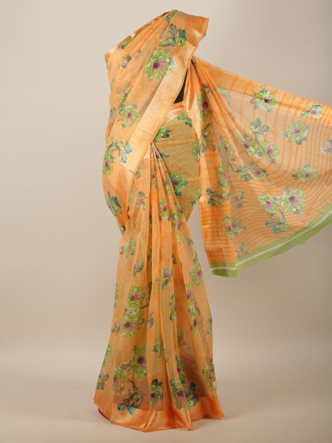 

Pothys Orange & Green Cotton Blend Floral Printed Saree