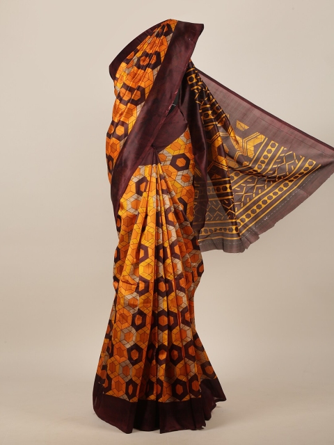 

Pothys Brown & Orange Cotton Blend Geometric Printed Saree