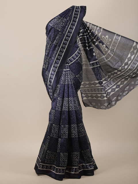 

Pothys Blue & White Cotton Blend Batik Printed Saree