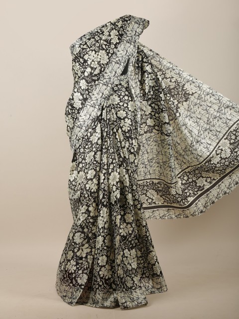 

Pothys Black & White Cotton Blend Floral Printed Saree