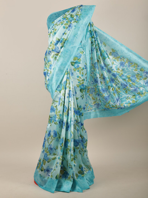 

Pothys Blue & Green Cotton Blend Floral Printed Saree