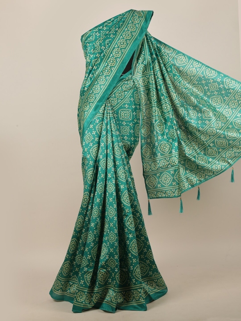 

Pothys Green & Beige Cotton Blend Bandhani Printed Saree