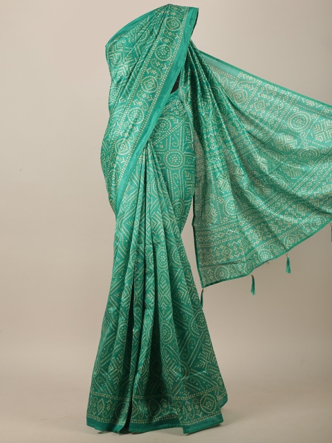 

Pothys Women Green & Beige Cotton Blend Bandhani Printed Saree