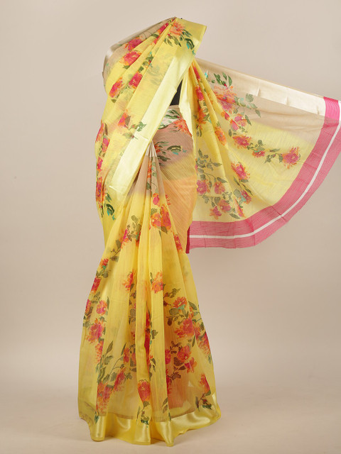 

Pothys Yellow & Red Cotton Blend Floral Printed Saree