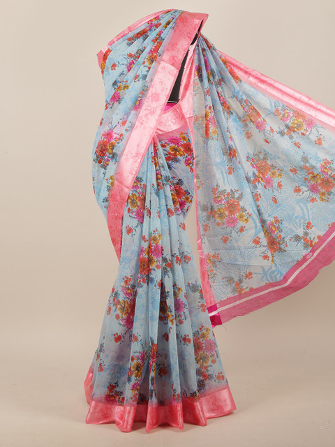 

Pothys Blue & Pink Floral Saree