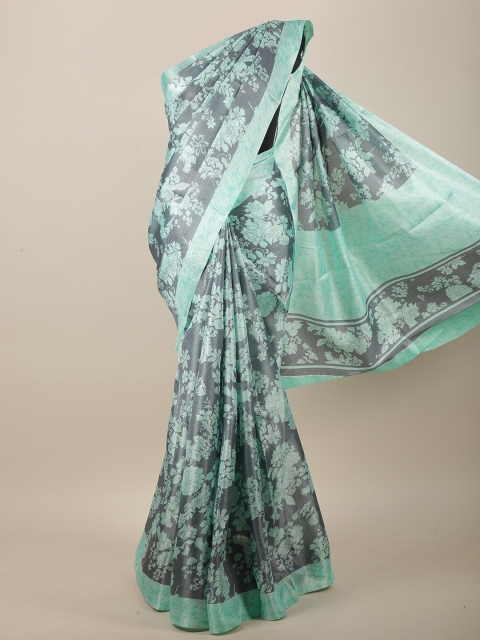 

Pothys Grey & Turquoise Blue Floral Saree