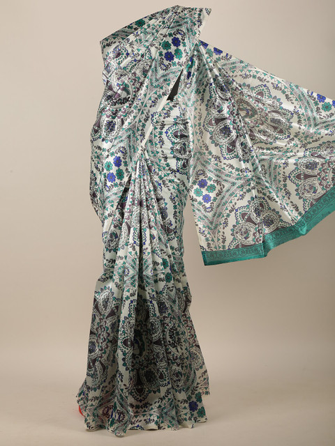 

Pothys White & Teal Floral Saree
