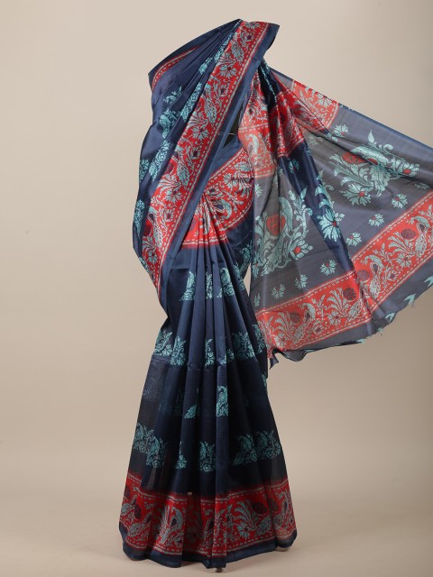 

Pothys Navy Blue & Red Ethnic Motifs Saree