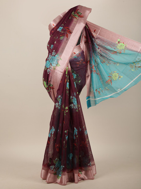 

Pothys Burgundy & Turquoise Blue Floral Saree