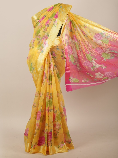 

Pothys Yellow & Pink Floral Saree