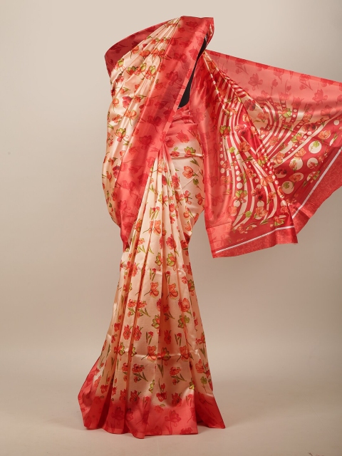 

Pothys Peach-Coloured & Red Floral Saree