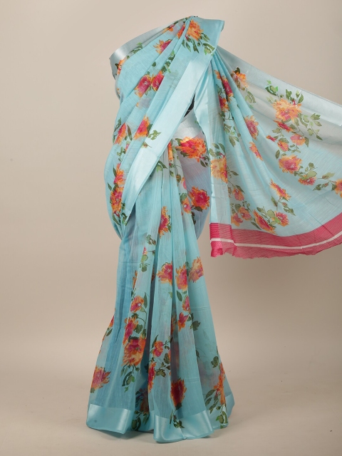 

Pothys Turquoise Blue & Orange Floral Saree