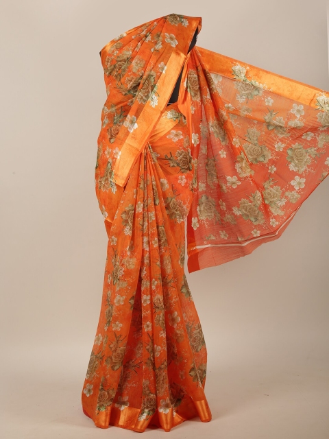 

Pothys Orange & Brown Floral Saree