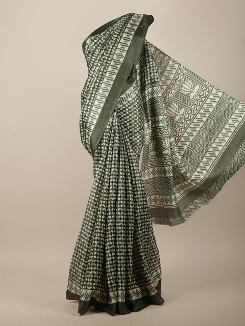 

Pothys Green & Grey Floral Saree