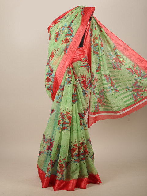 

Pothys Green & Red Floral Saree