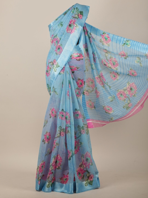 

Pothys Blue & Pink Floral Saree