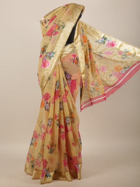 

Pothys Beige & Pink Floral Saree