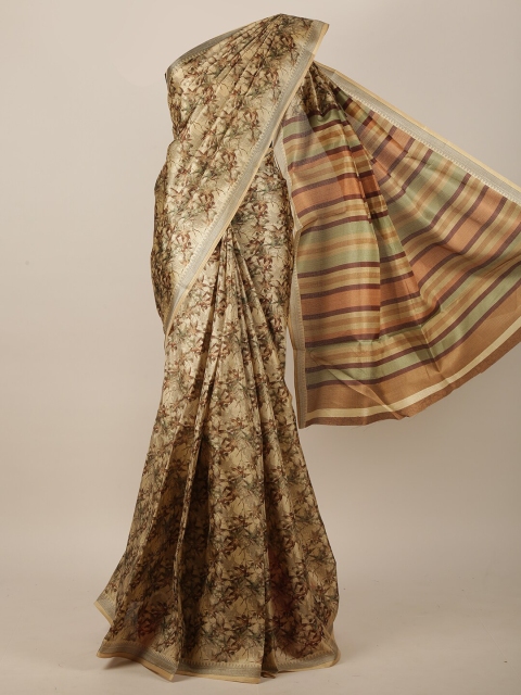 

Pothys Cream-Coloured & Brown Floral Saree