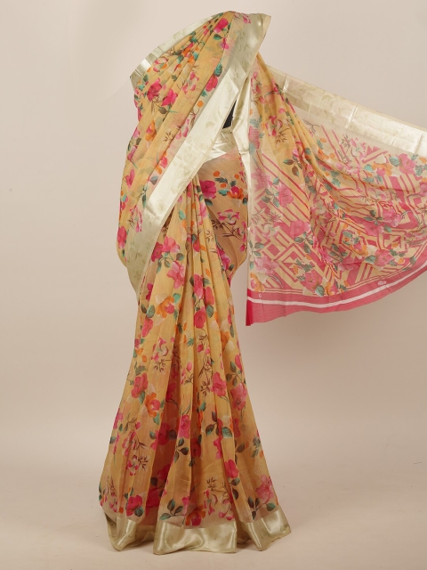 

Pothys Beige & Pink Floral Saree