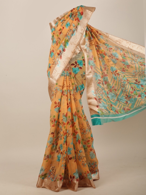 

Pothys Orange & Teal Floral Saree